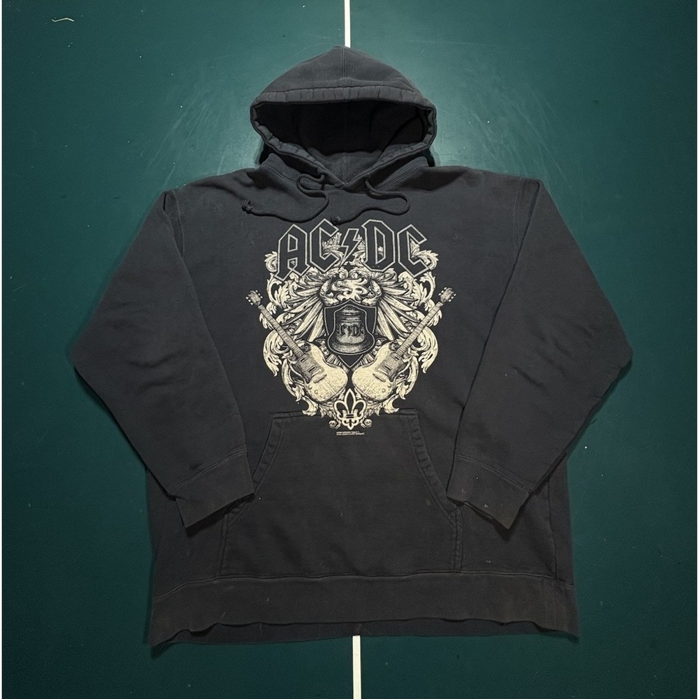 Vintage Y2K AC/DC Crest Bell Hoodie Sweatshirt Men's XL Black Band Rock‎ Grunge